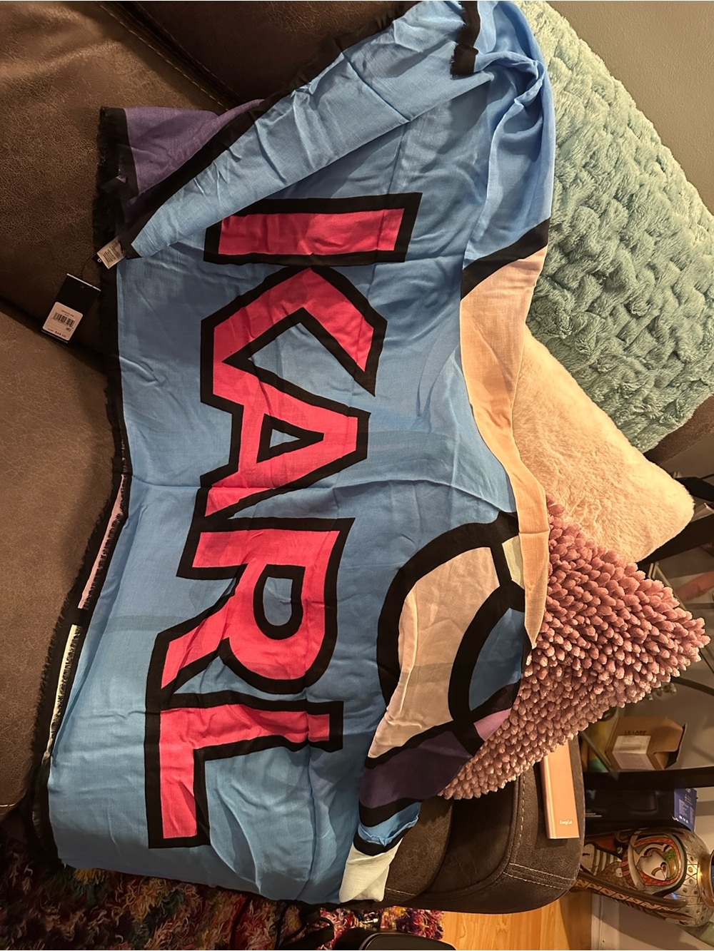 Karl Lagerfeld Blue & Pink Logo scarf